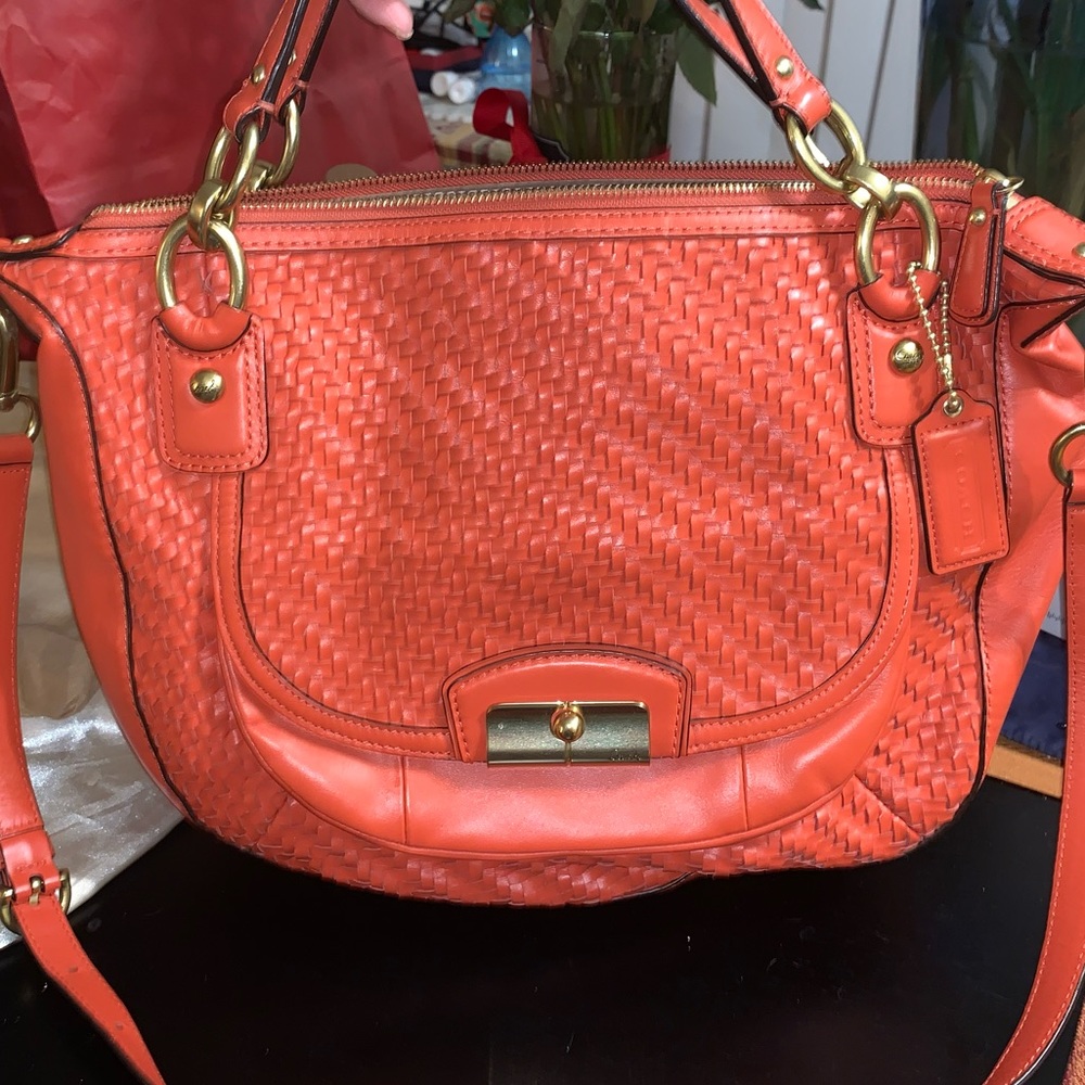 Coach preowned coral handbag excellent condition with Dust Bag